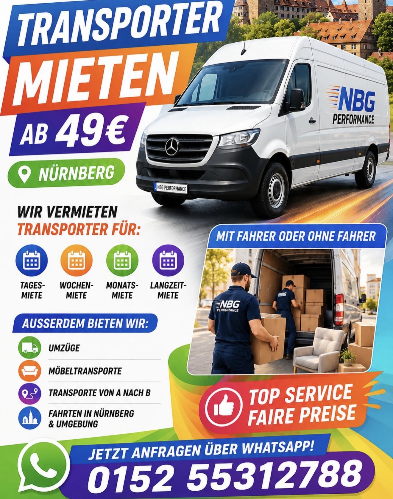 NBG Performance Transporter mieten ab 49 € in Nürnberg